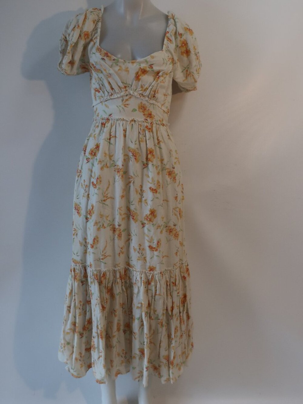 Womens LoveShackFancy Angie Off-White Yellow (Item-15) Cotton Linen Maxi Dress 0